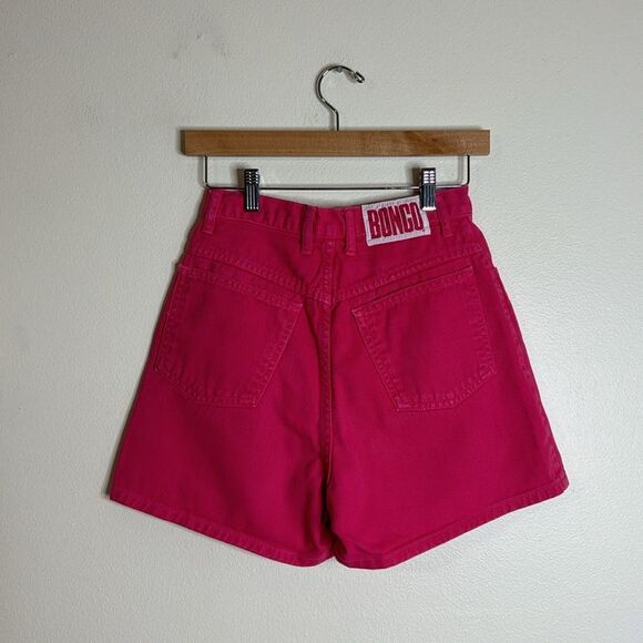 Vintage bongo button fly pink denim jean shorts  big logo on back size 5 - Picture 2 of 12